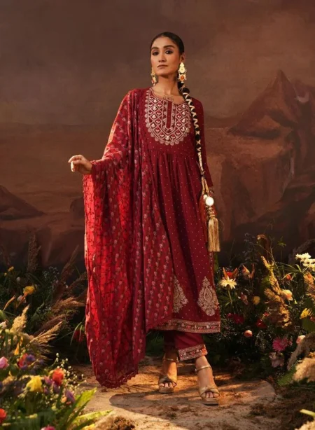 Women's Maroon Rayon Embellished Tunic